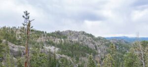 Panorama of an outlook over the Needles Highway in South Dakota