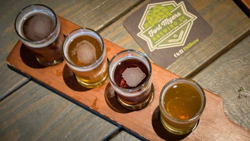 A flight of sample sized beers from Fort Myers Brewing Company in Fort Myers Florida - Must visit places