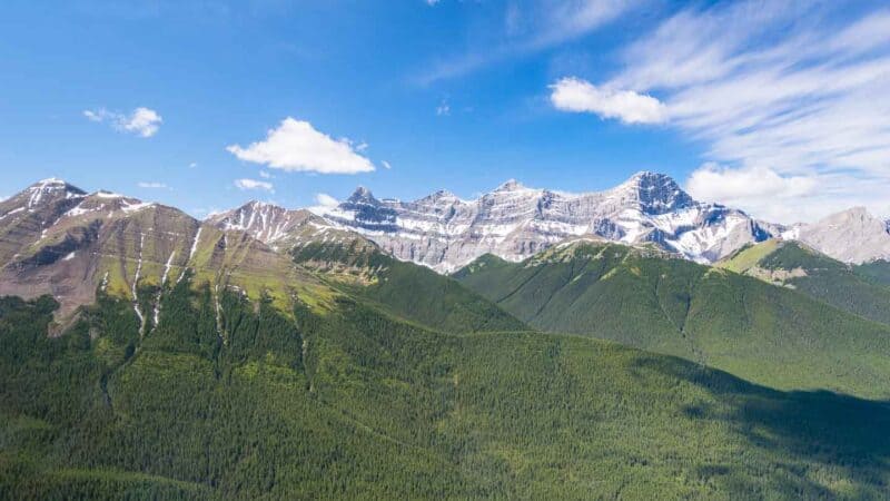 Views from a Helicopter over Banff looking at Wind Mountain