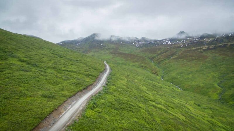 Driving to Alaska High elevation road heading to Hatcher Pass Alaska