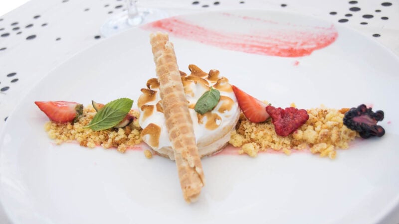 Tres Leches Cake at the Grand Palladium Riviera Maya with berries and waffel cone