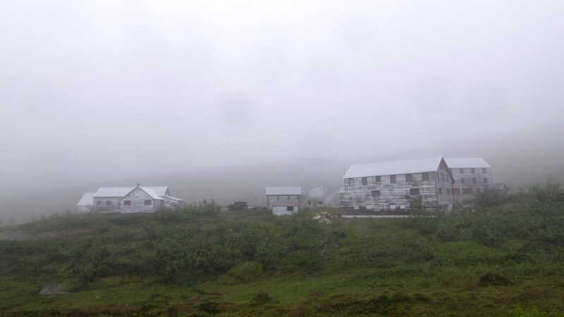 A cluster of old mining buildings at Hatcher Pass in Alaska 