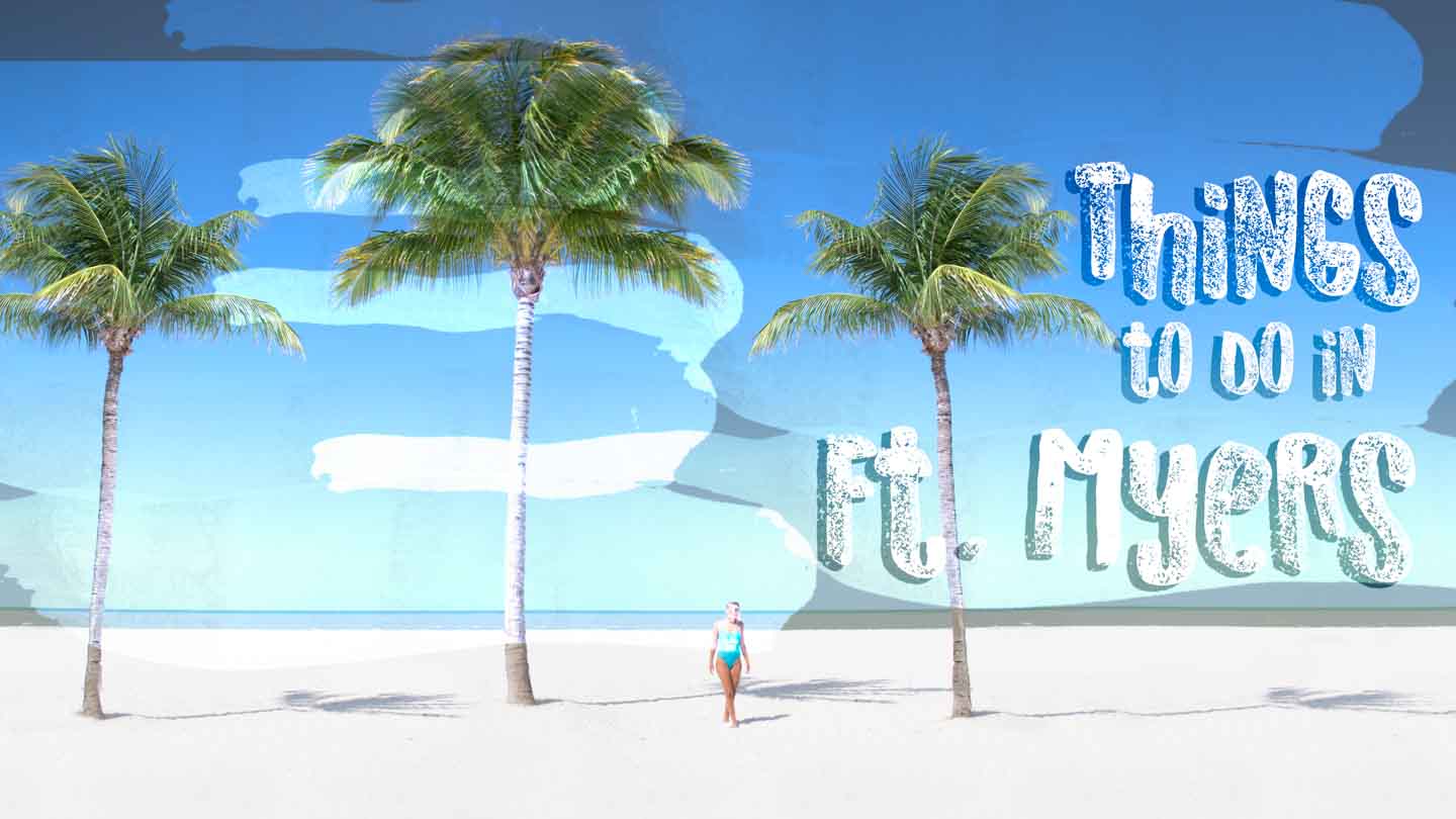 Things to do in Fort Myers featured image woman standing between palm trees on Fort Myers Beach