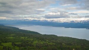 View from the hills outside of Homer looking down into Kachemak Bay in alaska