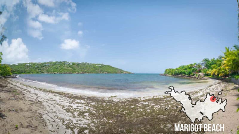 Marigot Beach in the deep bay in the northern shores of St. Barts