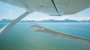 View of the Homer Spit from a small plane - things to see in Homer, AK