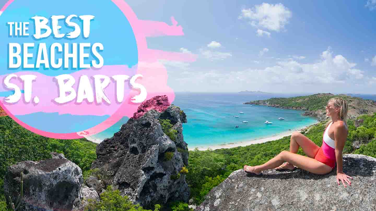 featured image for Best beaches in St Barts - Woman on the rocks above Colombier Beach