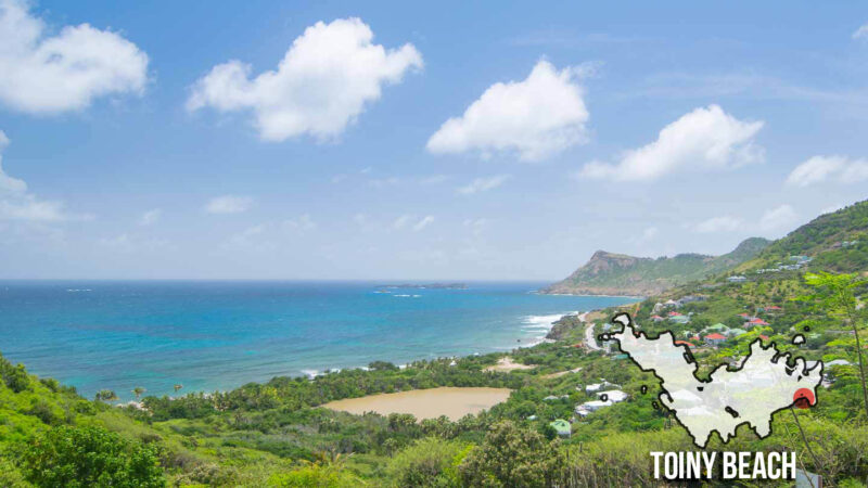 A view of Toiny beach from high on the hills behind the beach in St. Barts