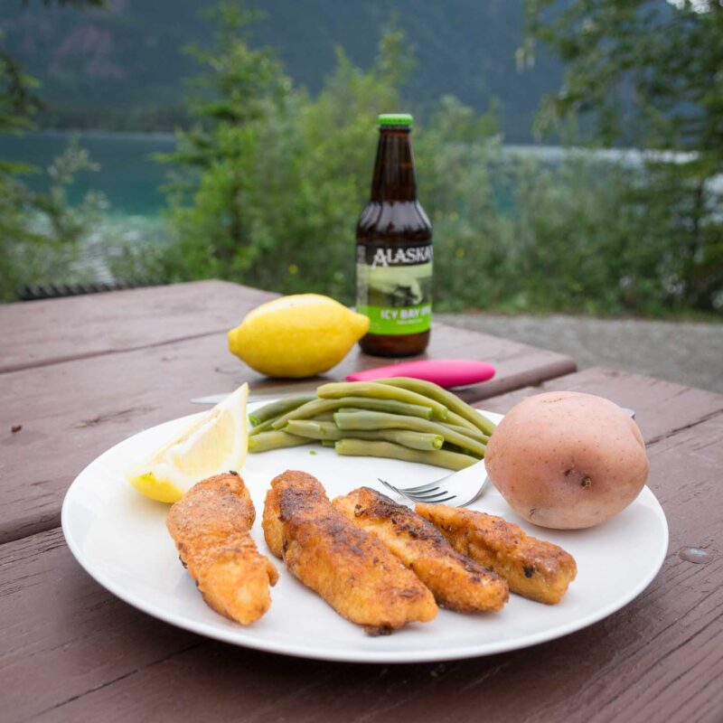 Fried halibut meal in Alaska 