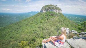 girl looking at Pilot Mountain outside of Winston Salem