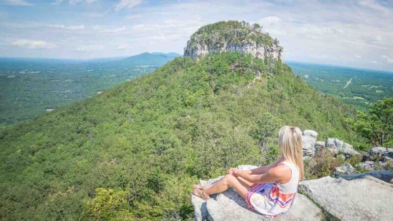 girl looking at Pilot Mountain outside of Winston Salem