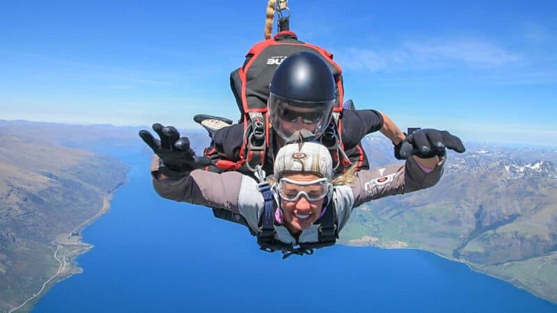 Tandem Sky divers over Queenstown New Zealand - Two week New Zealand Itinerary