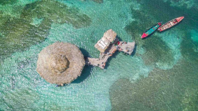 Ariel view of the Pelican Bar in Jamaica - best things to do on a honeymoon in Jamaica