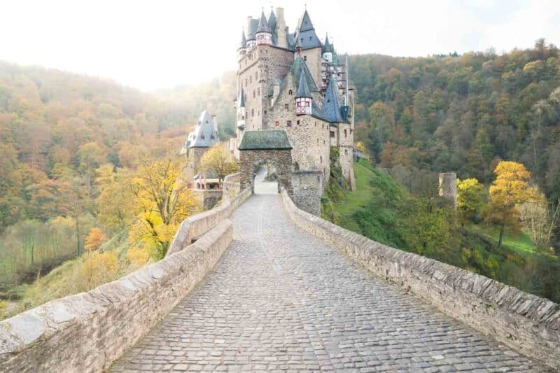 Bridge leading to Eltz Castle (Burg Eltz) in Wierschem Germany 