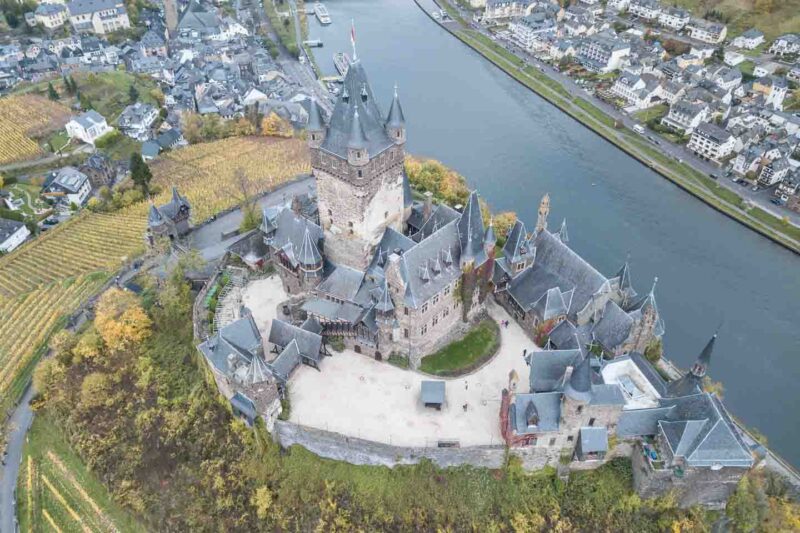 Top view of Cochem Castle in Germany 