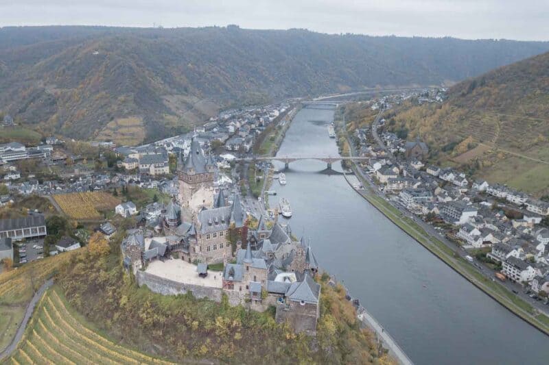 Cochem Castle with the town of Cochem in the background