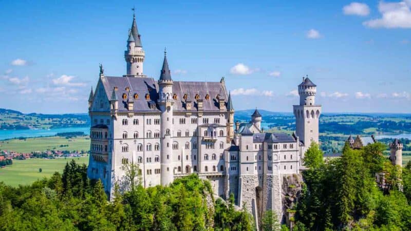  neuschwanstein castle view from Mary's Bridge in Fussen, Germany. The most famous castle in Germany