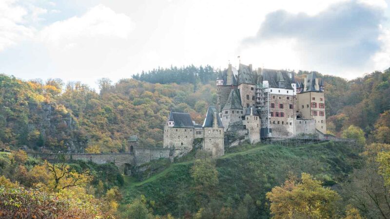 Side view of Eltz Castle in the fall