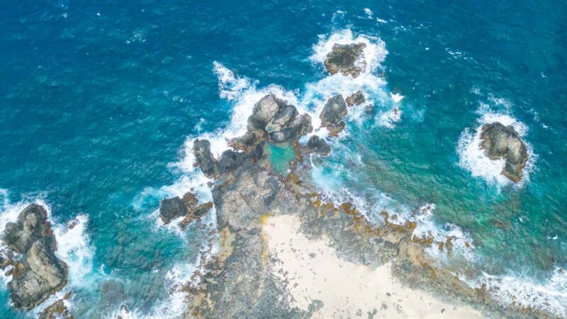 High Aerial view of the Natural pool in Aruba