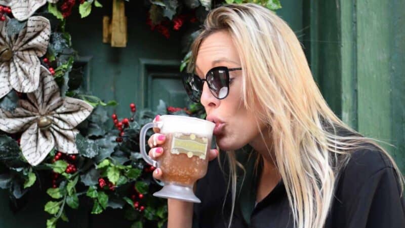 Hot butter beer in diagon Alley at Universal during the holidays