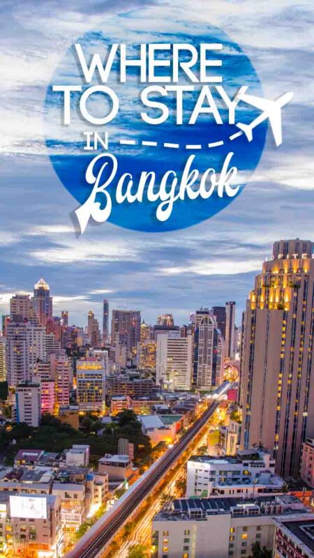 pinterest pin for where to stay in Bangkok - City skline