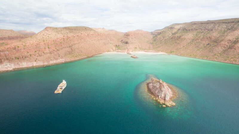 Offshore outpost boat anchored at Caleta El Candelero in the baja - Sea of Cortez