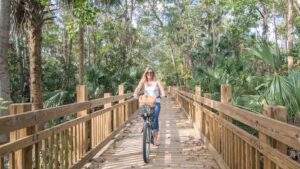 Woman riding a Bike in Celebration Florida near Kissimmee