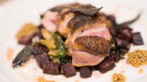 Duck breast cooked by Chef Dave on Offshore Outpost on a Sea of Cortez Cruise