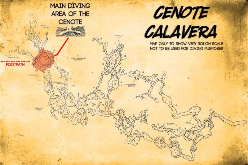 map of cenote calavera - only for scale - not for diving use