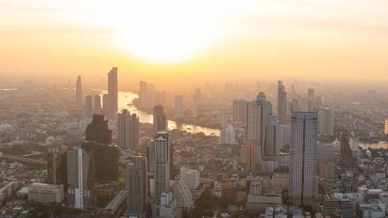 view of Bangkok Skyline at sunset during a private tour guide tour of Bangkok