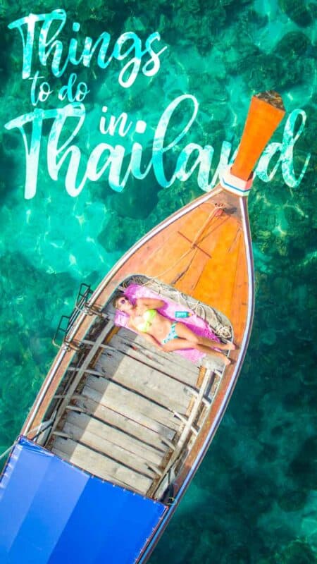 pinterest pin for things to do in Thailand - Woman laying in a thai boat