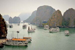 Junk boats in Halong Bay Vietnam