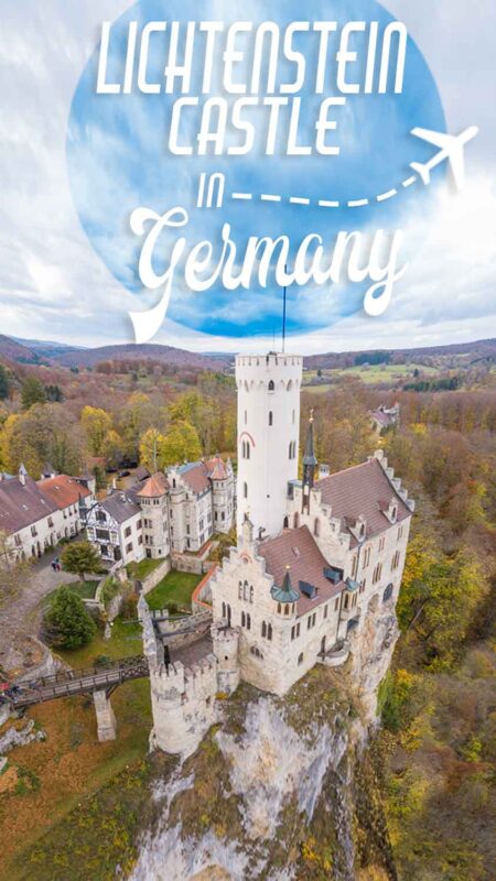 Aerial Photo - pinterest pin for Lichtenstein Castle in Germany