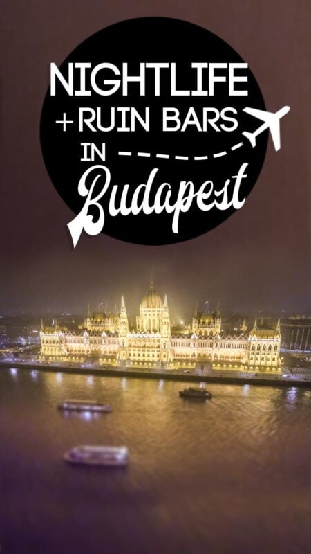 Parliament building at night for the drone - Pinterest Pin for Budapest Nightlife and Ruin Bars