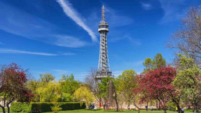 Petrin Tower in Prague on Petrin Hill in the summer