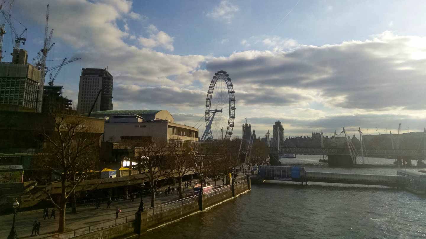 View of the London Eye on the river in London a must when spending 3 days in London