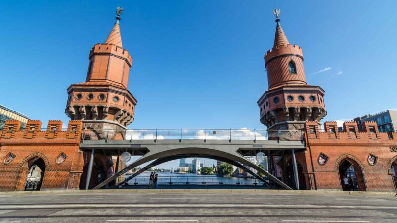 Famous Oberbaum Bridge to Kreuzberg in Berlin Germany