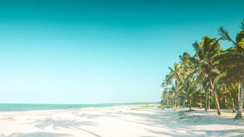 White sandy beach on the Caribbean side of Colombia in Palomino