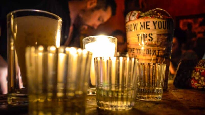 Shot glasses lined up at the Mezcal bar in Antigua Guatemala - Must try things in Antigua