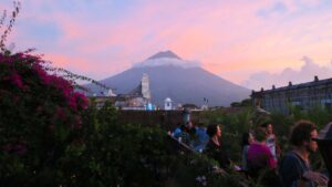 View of the Volcano at sunset from the city of Antigua - Things to see in Antigua Guatemala