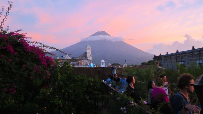 View of the Volcano at sunset from the city of Antigua - Things to see in Antigua Guatemala