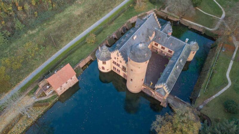 Top down view of Mespelbrunn Castle in Germany