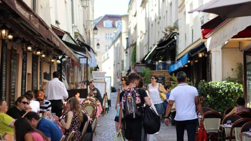 Cafe street scene in Paris 5th Mouffetard