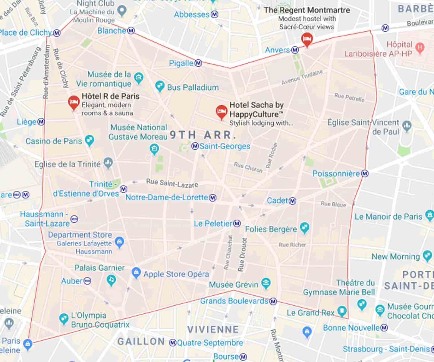 9th arrondissement tourist map