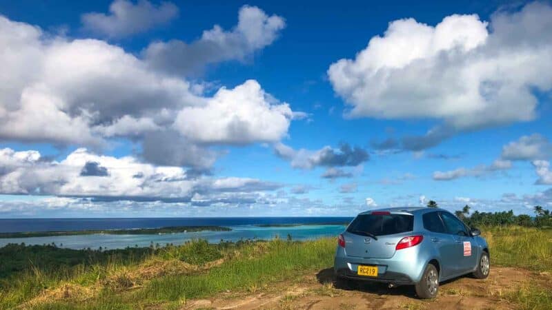 Car at the summit lookout in Aitutaki Island Cook Islands