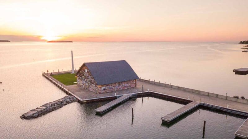 orange and pink sunset at Andersons dock in Door County