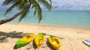 kayaks on the beach in Aitutaki Cook Islands