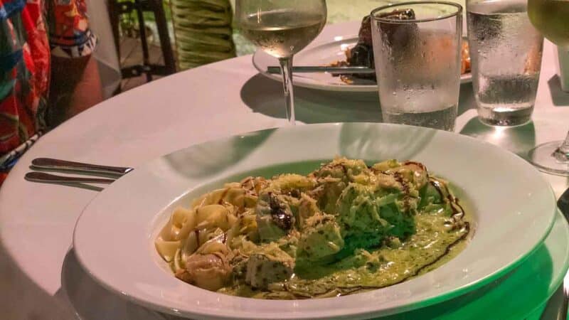 Seafood pasta at Tamanu Beach restaurant in Aitutaki 