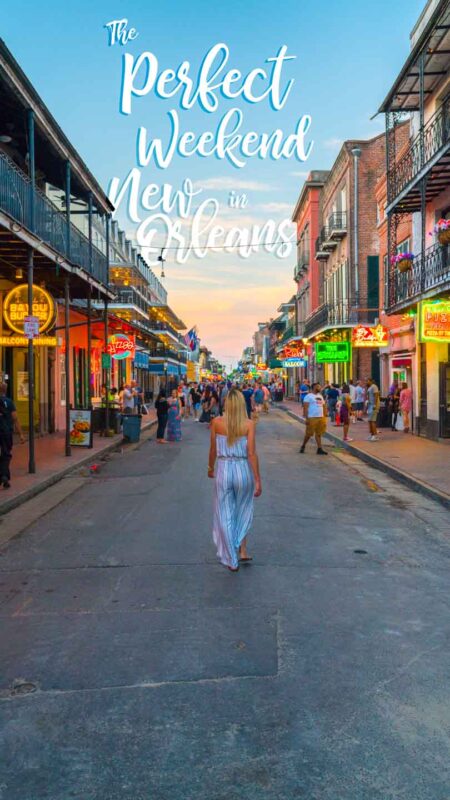 Pinterest pin Bourbon street for Weekend in New Orleans