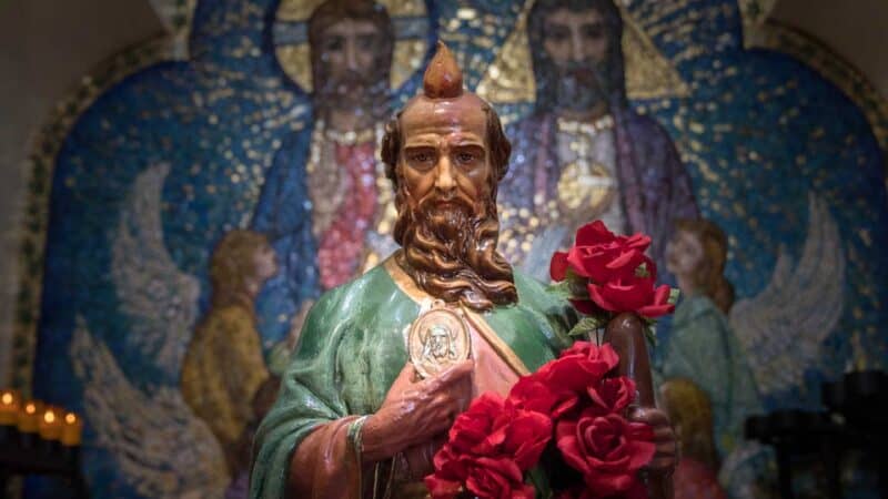 Statue of St Jude inside of our lady of Guadalupe chapel in New Orleans